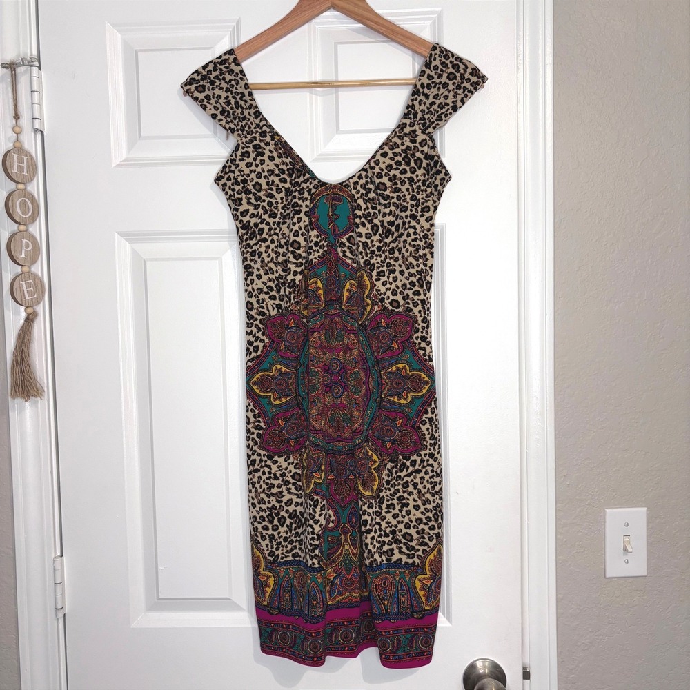 London Style Y2K Classy Statement Piece Sleeveless Rouge Brown Leopard Dress Sz4